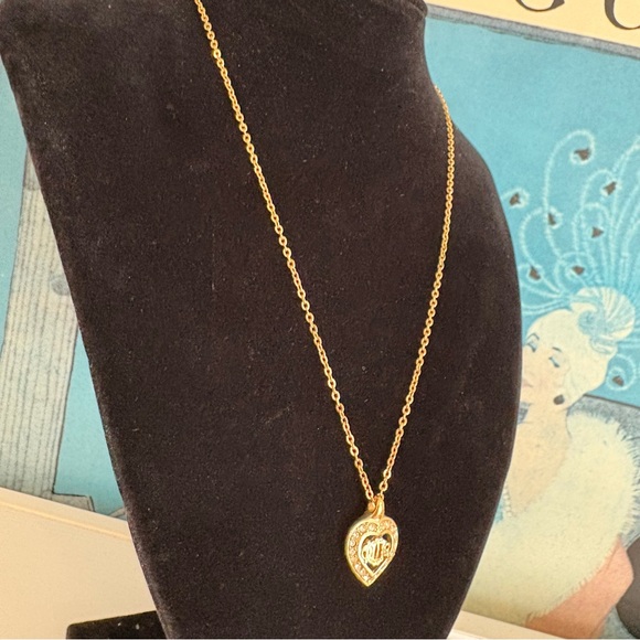 Christian Dior Gold Heart & Rhinestone Pendant Necklace - Picture 7 of 10